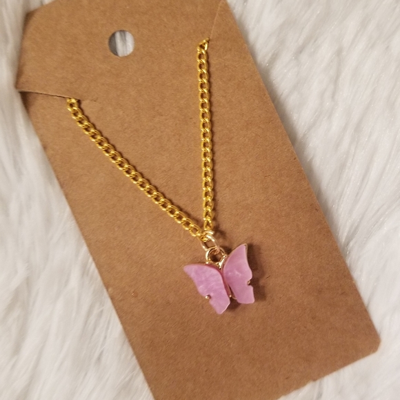 Pink Butterfly Necklace 18inches - Picture 4 of 16